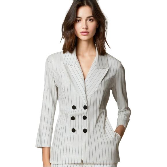 Vintage Jackets & Blazers - Francine Browner Vintage White Stripe Oversized Blazer Womens 6